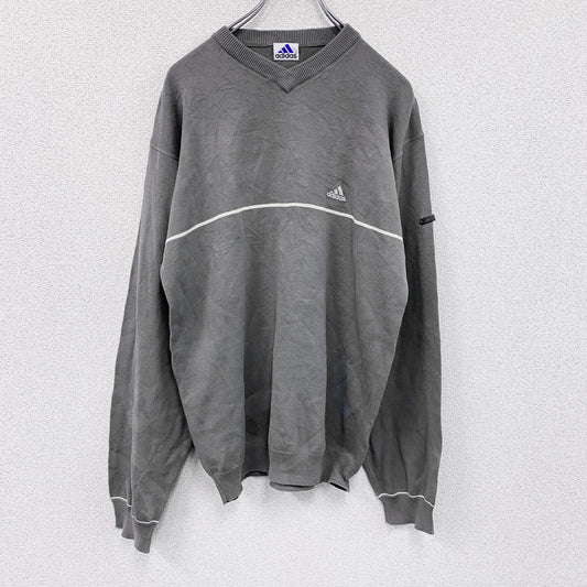00s　adidas　アディダス　コットンニットセーター　パフォーマンスロゴ　ヴィンテージ　灰色　グレー　Mサイズ