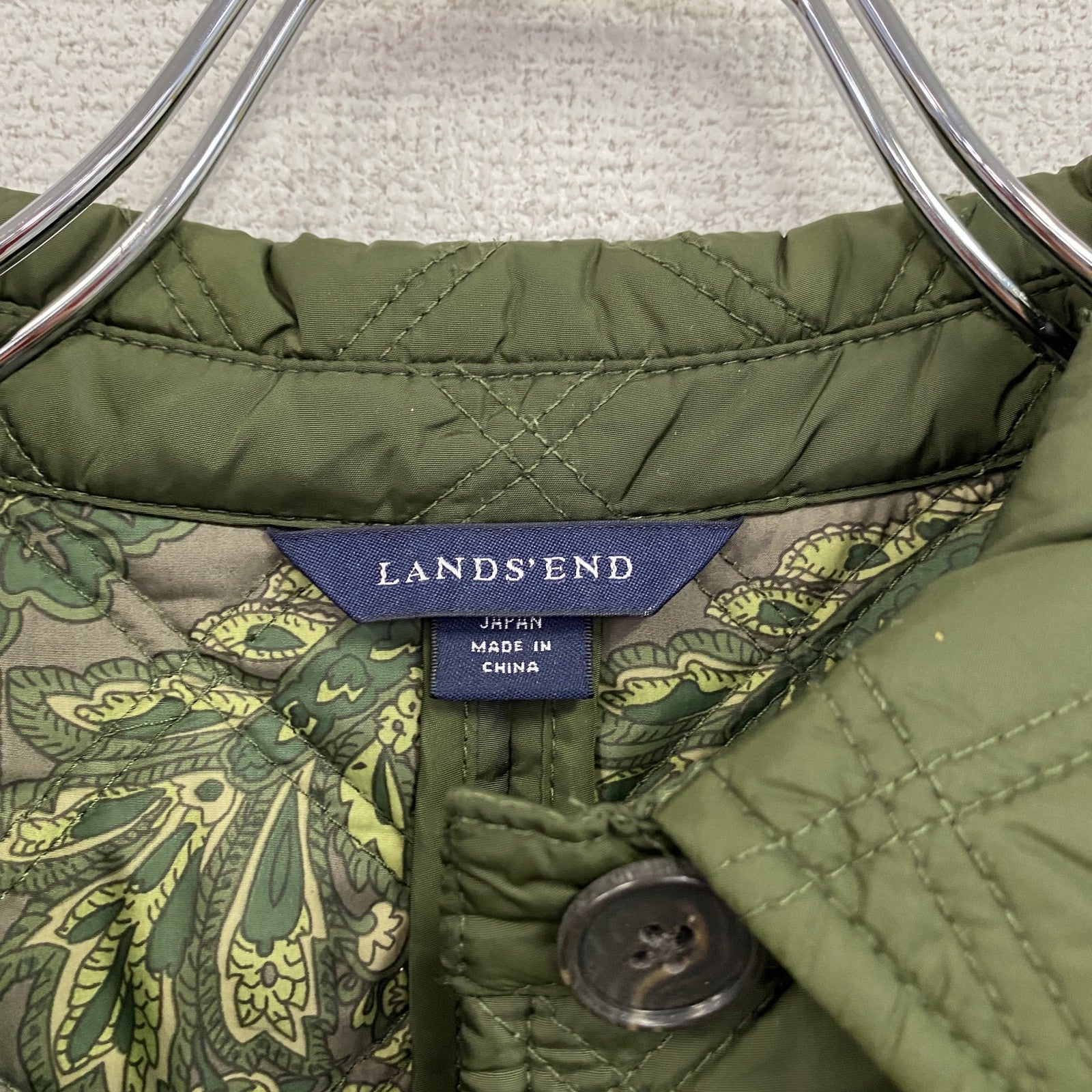 LANDS’END　ランズエンド　キルティングジャケット　中綿入り　3つポケット　カーキ　　古着