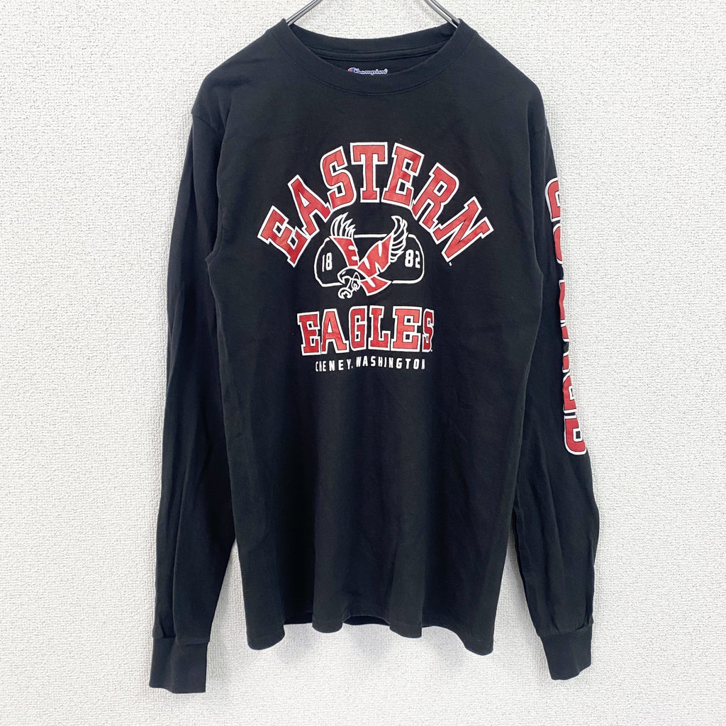champion　チャンピオン　長袖プリントTシャツ　デザインロンT　イースタンイーグルス　黒　ブラック　Sサイズ　古着