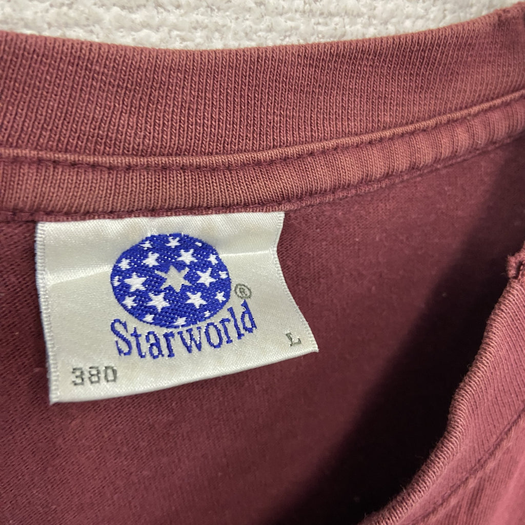 00s　STARWORLD　スターワールド　半袖プリントTシャツ　エロT　ヴィンテージ　ボルドー　Lサイズ　古着