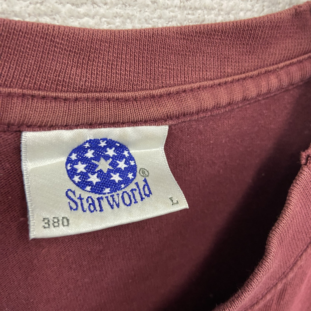 00s　STARWORLD　スターワールド　半袖プリントTシャツ　エロT　ヴィンテージ　ボルドー　Lサイズ　古着