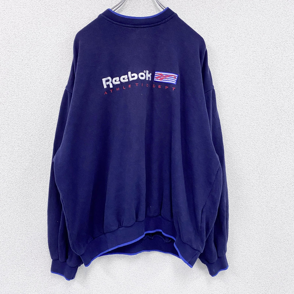 Reebok　リーボック　スウェット/トレーナー　デカロゴ　刺繍ロゴ　紺　ネイビー　XLサイズ　古着