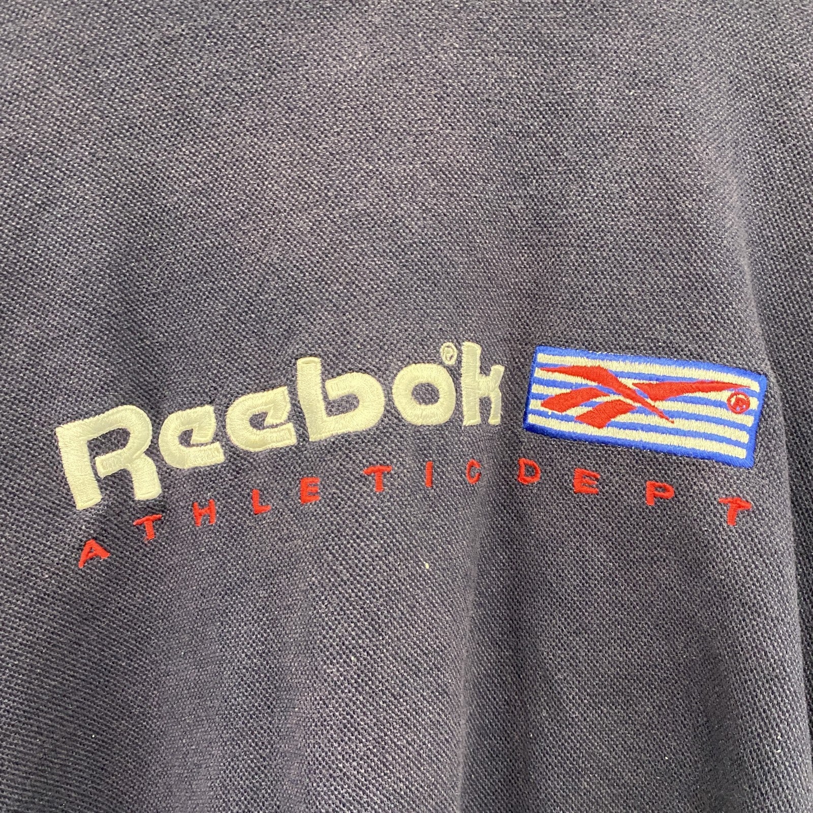 Reebok　リーボック　スウェット/トレーナー　デカロゴ　刺繍ロゴ　紺　ネイビー　XLサイズ　古着