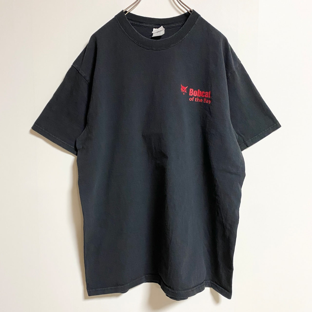 古着 used　PORT＆COMPANY　Bobcat　半袖プリントTシャツ　バックプリント　クルーネック　黒　ブラック　Lサイズ