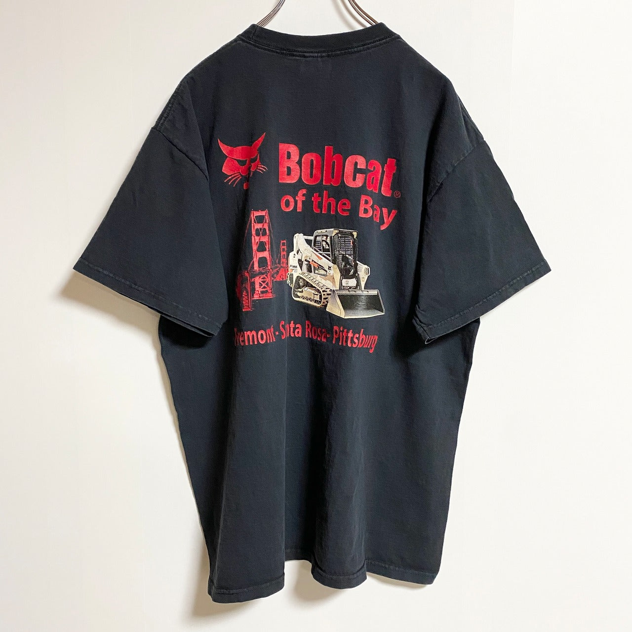 古着 used　PORT＆COMPANY　Bobcat　半袖プリントTシャツ　バックプリント　クルーネック　黒　ブラック　Lサイズ