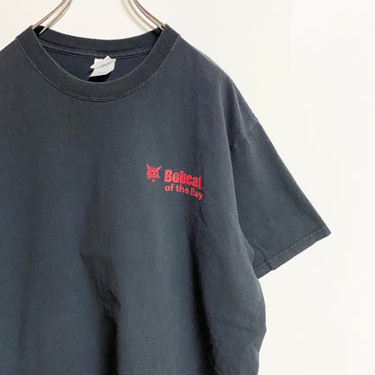 古着 used　PORT＆COMPANY　Bobcat　半袖プリントTシャツ　バックプリント　クルーネック　黒　ブラック　Lサイズ