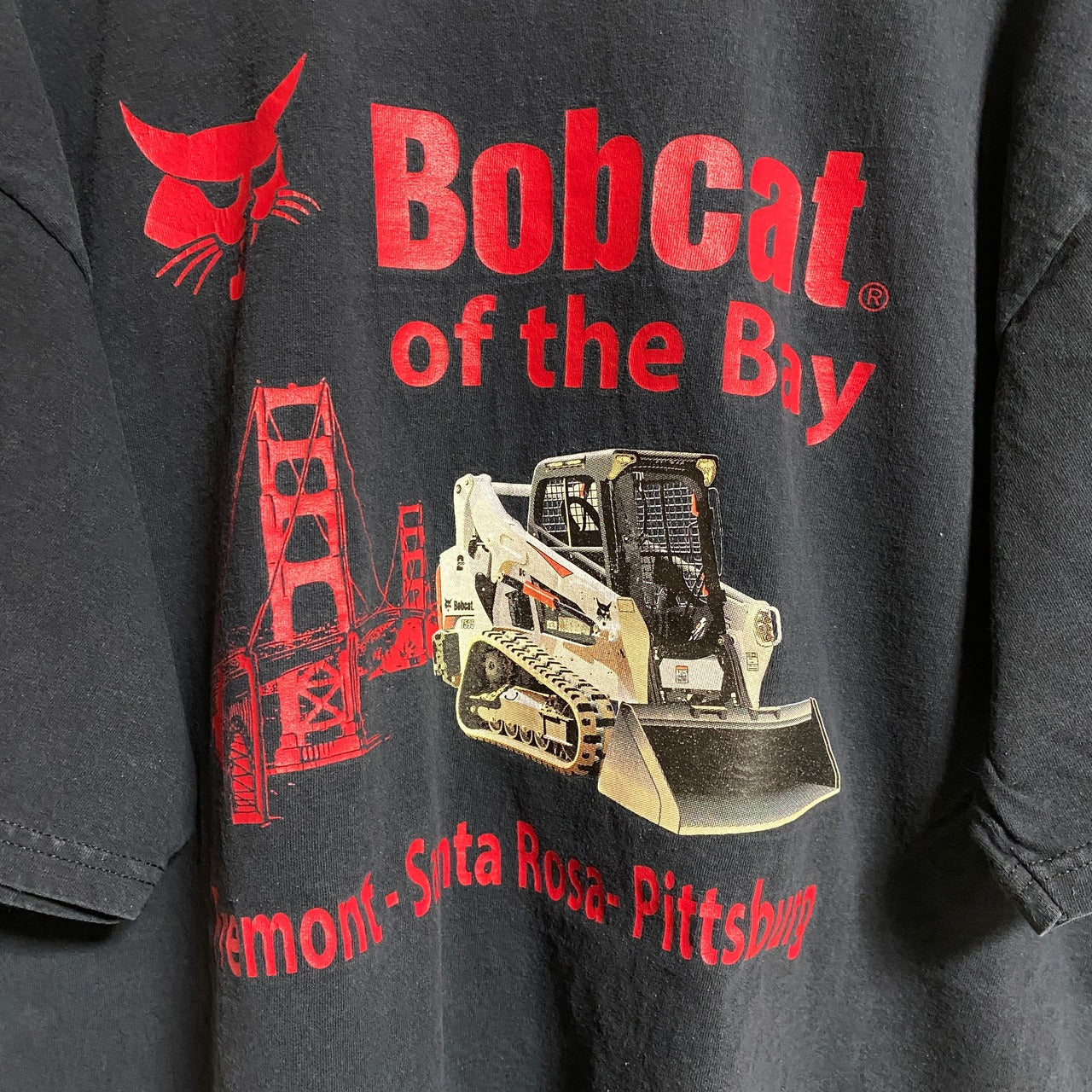 古着 used　PORT＆COMPANY　Bobcat　半袖プリントTシャツ　バックプリント　クルーネック　黒　ブラック　Lサイズ