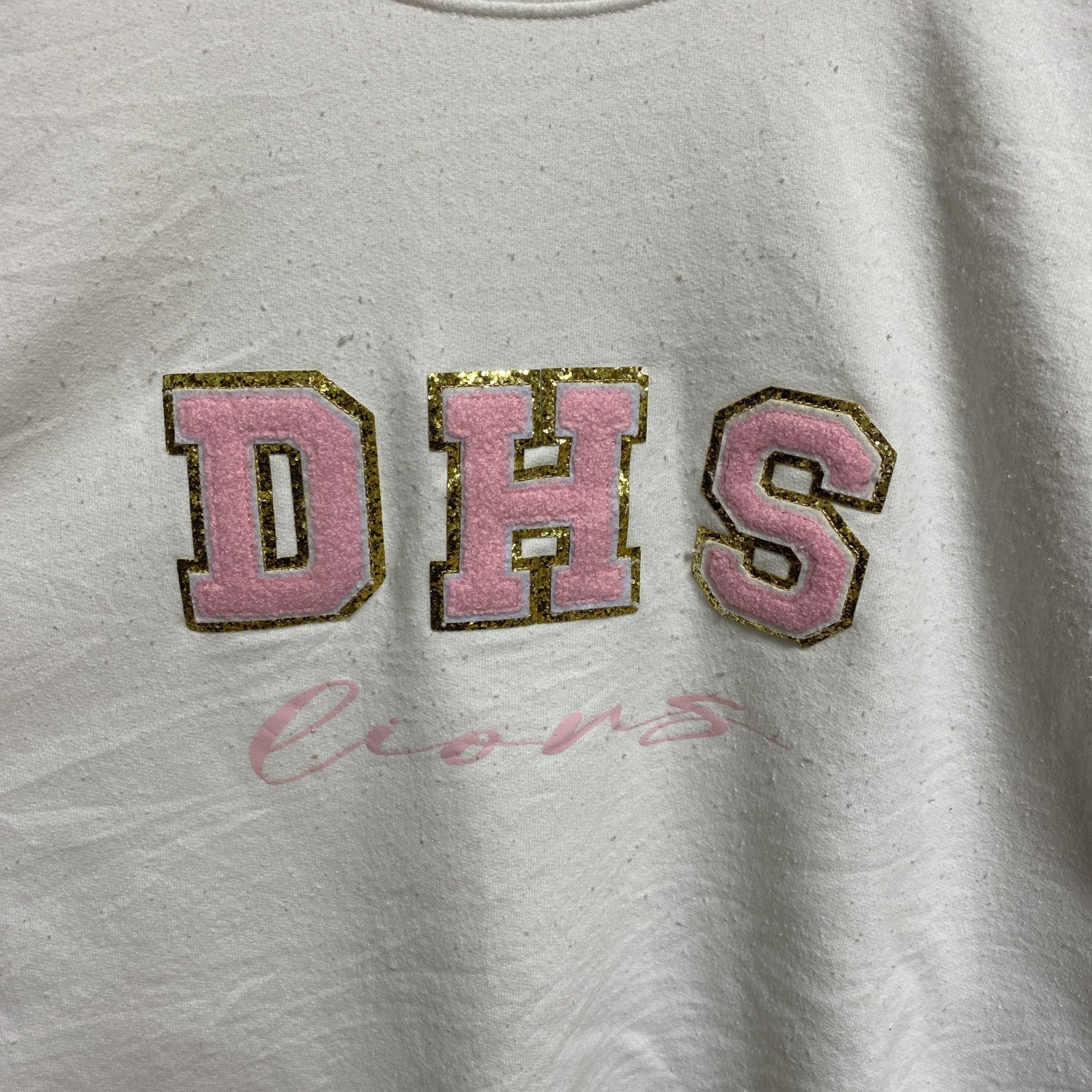 DHS　長袖ワッペンスウェット　トレーナー　白　ホワイト　クルーネック　レトロデザイン　秋冬服　ビッグシルエット　古着