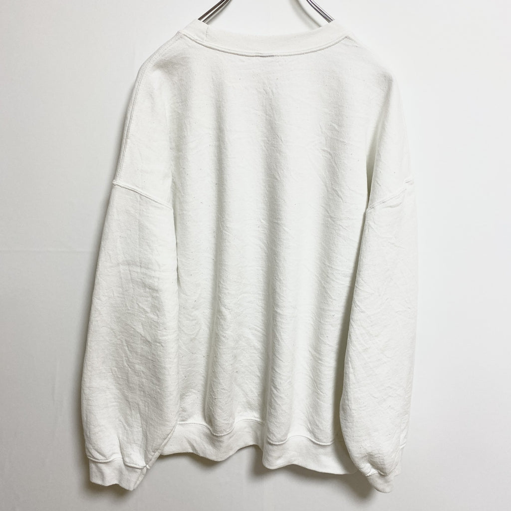 DHS　長袖ワッペンスウェット　トレーナー　白　ホワイト　クルーネック　レトロデザイン　秋冬服　ビッグシルエット　古着