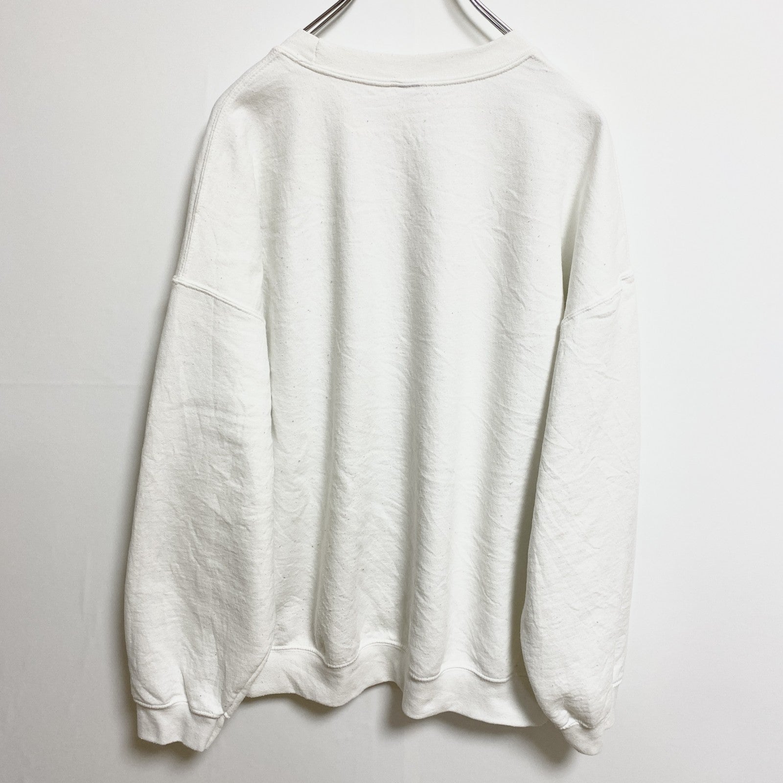 DHS　長袖ワッペンスウェット　トレーナー　白　ホワイト　クルーネック　レトロデザイン　秋冬服　ビッグシルエット　古着