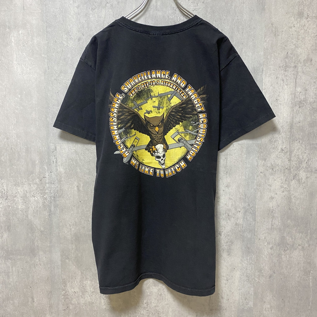 anvil　アンヴィル　半袖プリントTシャツ　フクロウ　バックプリント　アニマル柄　レトロ　黒　ブラック　Lサイズ　古着