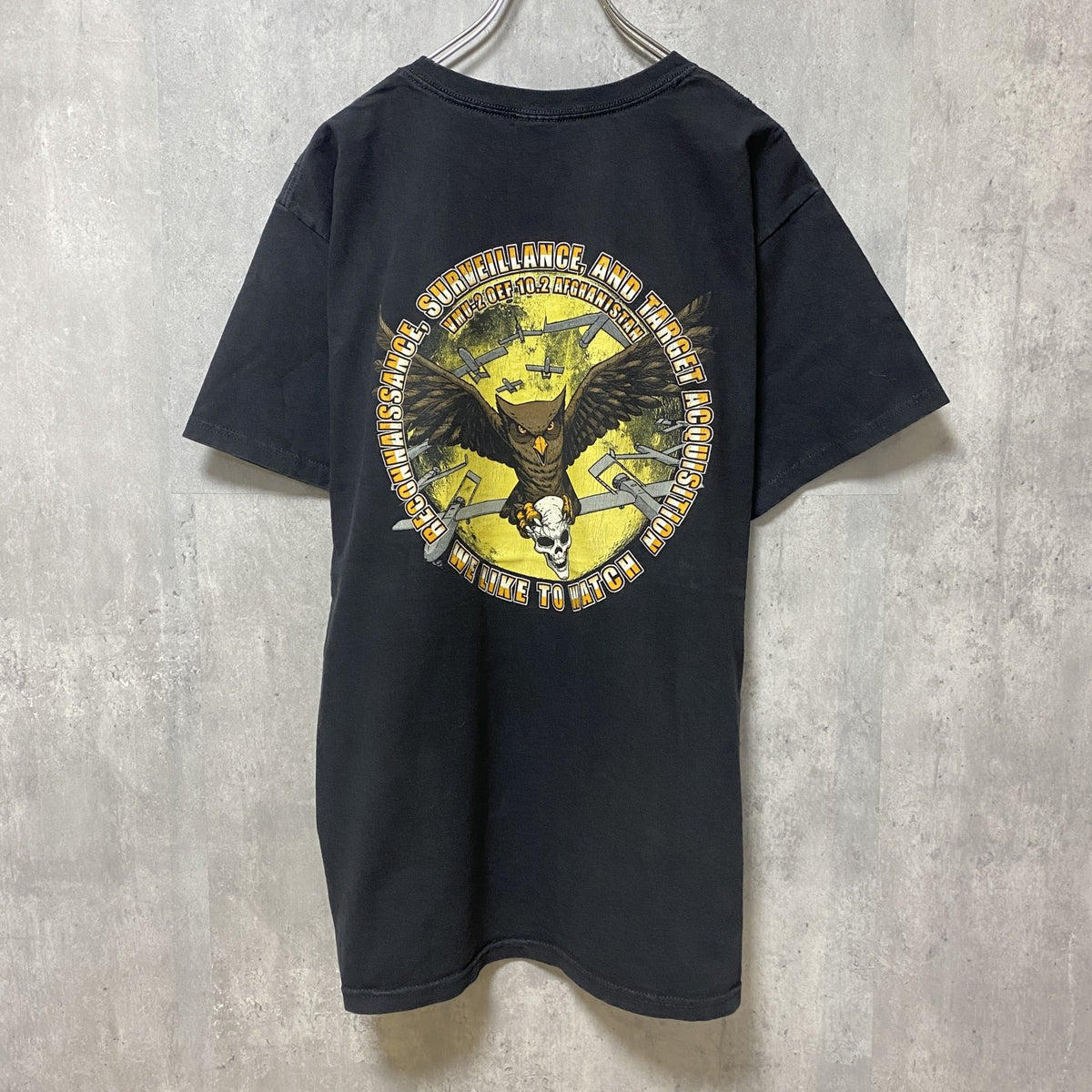 anvil　アンヴィル　半袖プリントTシャツ　フクロウ　バックプリント　アニマル柄　レトロ　黒　ブラック　Lサイズ　古着
