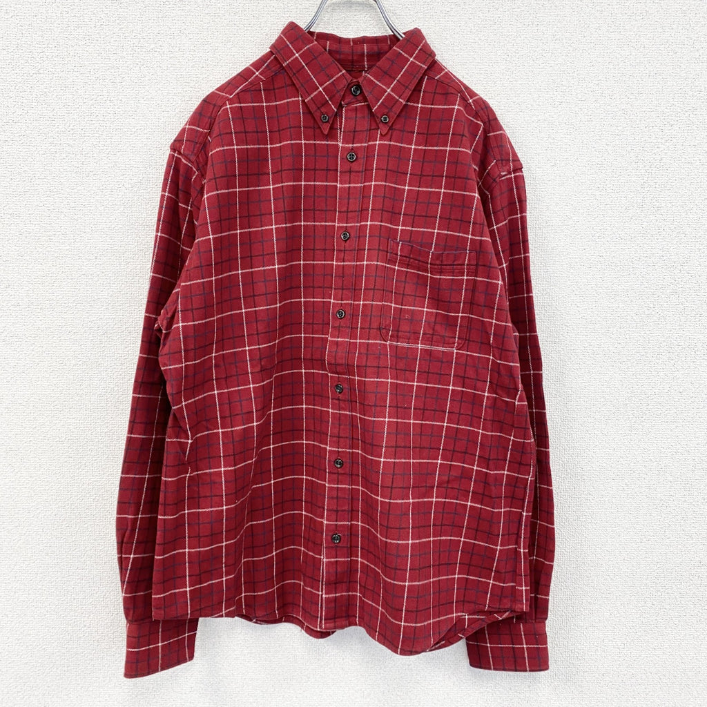 Eddie Bauer　エディーバウアー　長袖シャツ　ボタンダウンシャツ　チェック柄　赤　レッド　Lサイズ　古着