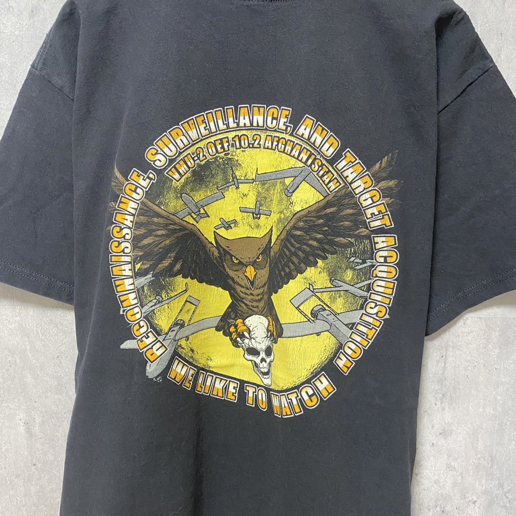 anvil　アンヴィル　半袖プリントTシャツ　フクロウ　バックプリント　アニマル柄　レトロ　黒　ブラック　Lサイズ　古着