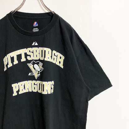 古着 used　Majestic マジェスティック　NHL　ピッツバーグペンギンズ　半袖プリントTシャツ　黒　XLサイズ