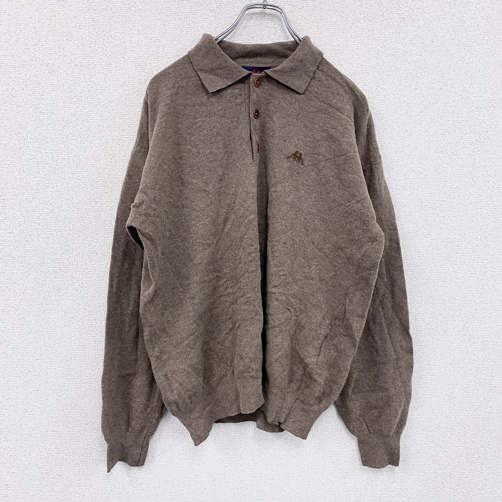 90s～　Kappa　カッパ　ウールニットセーター　ニットポロセーター　ヴィンテージ　茶色　ブラウン　Lサイズ　古着
