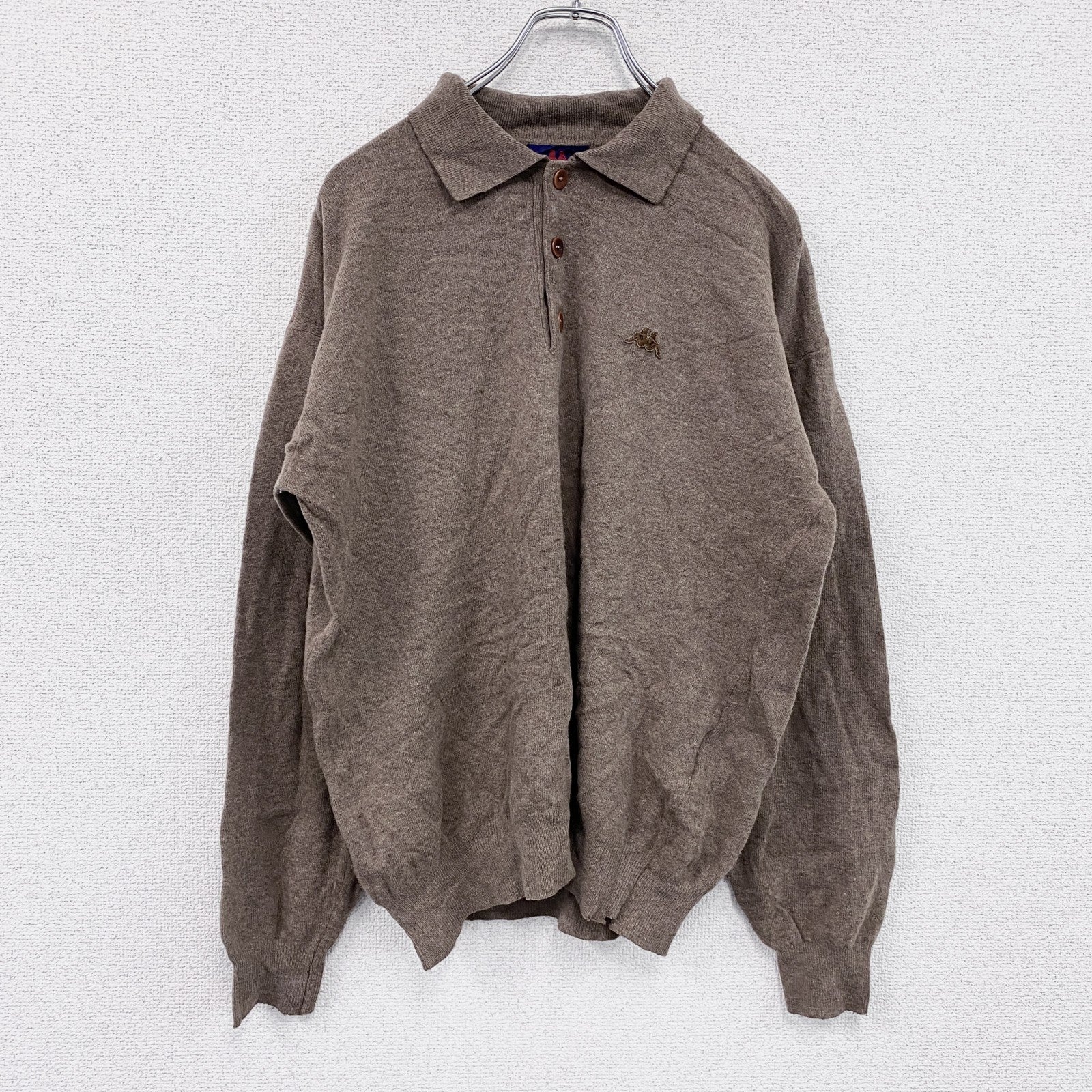 90s～　Kappa　カッパ　ウールニットセーター　ニットポロセーター　ヴィンテージ　茶色　ブラウン　Lサイズ　古着