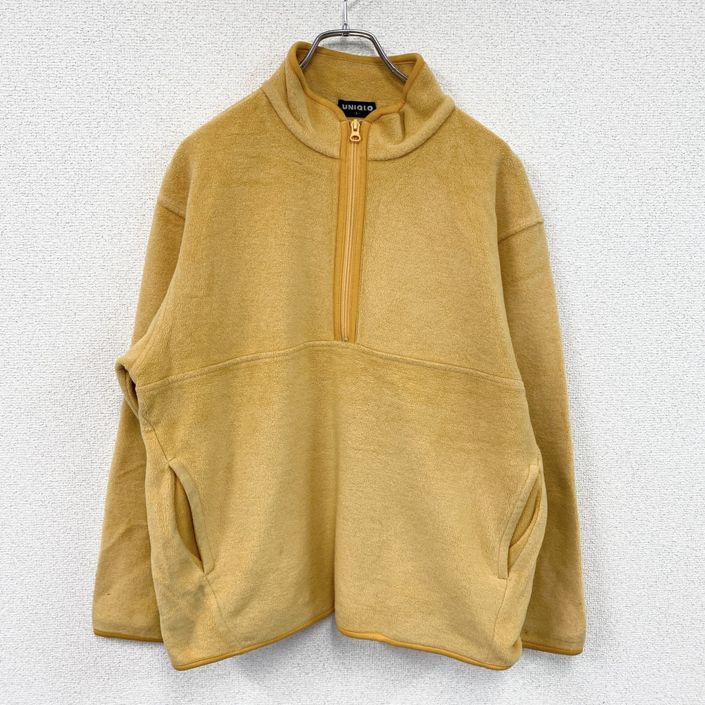 90s　OLD UNIQLO　オールドユニクロ　シンチラスナップTタイプ　ハーフジップフリースジャケット/ボアジャケット　イエロー　Lサイズ　　ヴィンテージ　古着