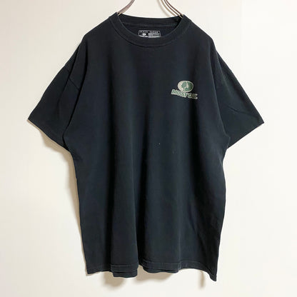 古着 used　MOSSY OAK　半袖アニマルプリントTシャツ　ワンポイントロゴ　クルーネック　黒　ブラックXLサイズ