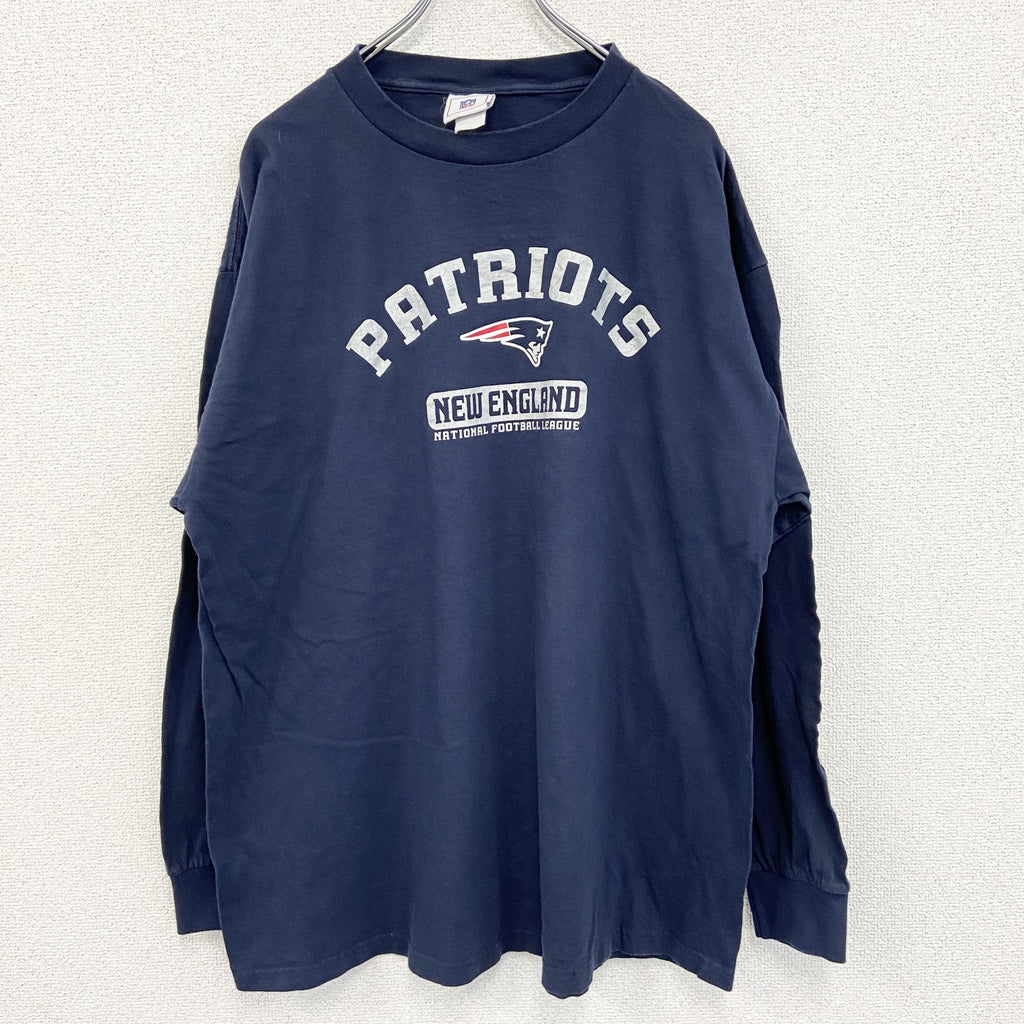 NFL　長袖プリントTシャツ　ニューイングランドペイトリオッツ　フットボール　紺　ネイビー　2XLサイズ　古着