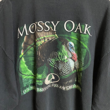 古着 used　MOSSY OAK　半袖アニマルプリントTシャツ　ワンポイントロゴ　クルーネック　黒　ブラックXLサイズ