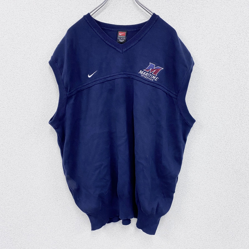 90s　NIKE　ナイキ　コットンニットベスト　スウッシュ　ヴィンテージ　紺　ネイビー　XLサイズ　古着