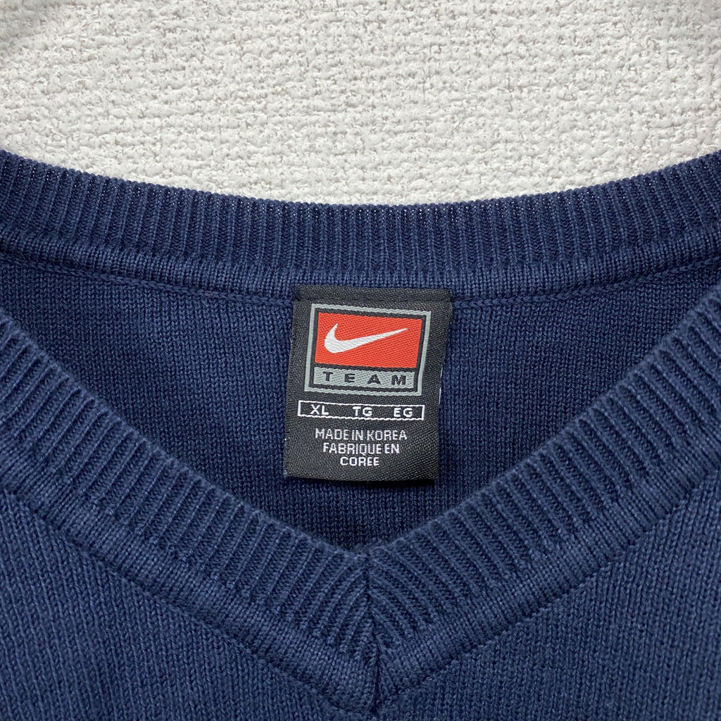 90s　NIKE　ナイキ　コットンニットベスト　スウッシュ　ヴィンテージ　紺　ネイビー　XLサイズ　古着