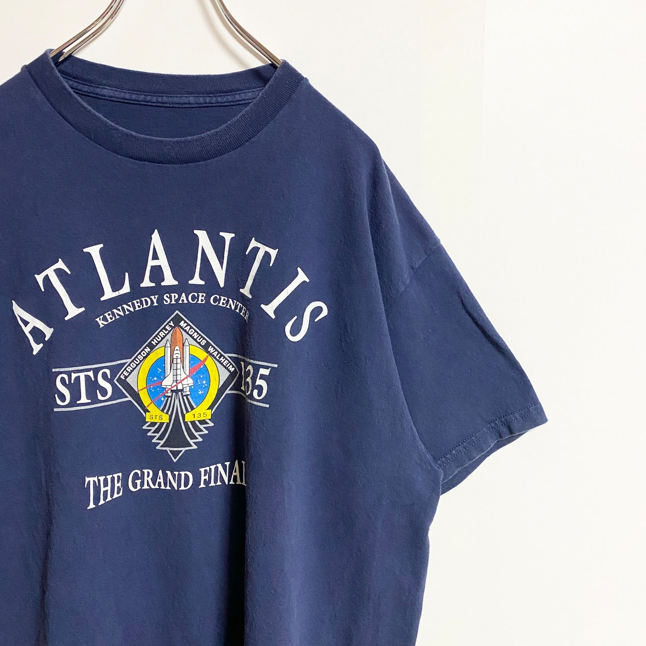 古着 used　ATLANTIS　ケネディースペースセンター　半袖プリントTシャツ　クルーネック　ネイビー　XLサイズ