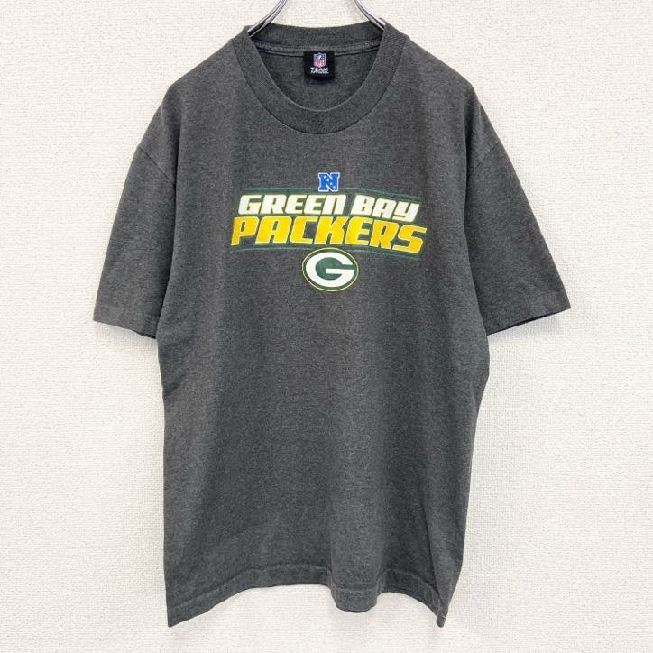 古着 used　NFL　半袖プリントTシャツ　グリーンベイパッカーズ　フットボール　灰色　ダークグレー　Lサイズ