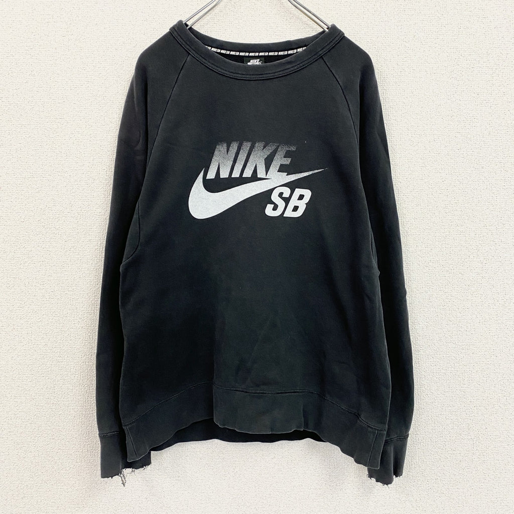 NIKE　ナイキ　スウェット/トレーナー　ラグランスリーブ　スウッシュ　黒　ブラック　Lサイズ スウェットトップス メンズ コットン 古着