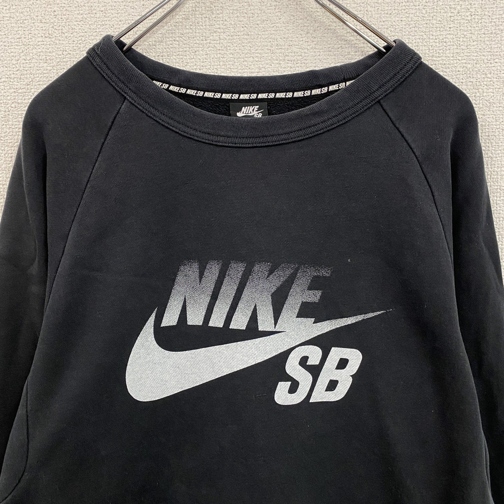 NIKE　ナイキ　スウェット/トレーナー　ラグランスリーブ　スウッシュ　黒　ブラック　Lサイズ スウェットトップス メンズ コットン 古着