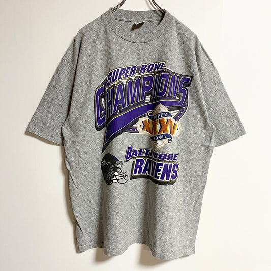 古着 used　TRUE FUN　NFL　SUPER BOWL　半袖プリントTシャツ　アメフト　スポーツ　グレー　XLサイズ