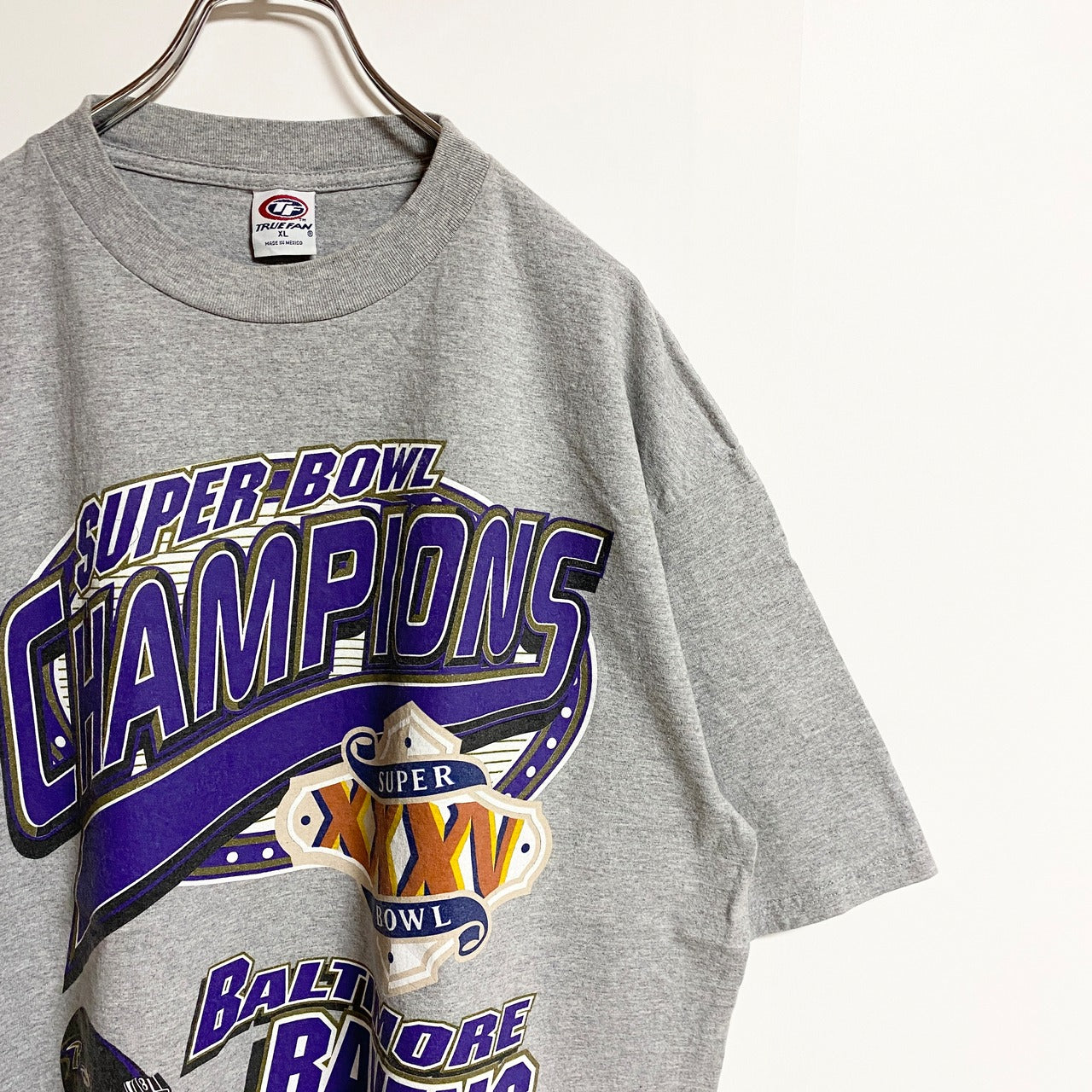 古着 used　TRUE FUN　NFL　SUPER BOWL　半袖プリントTシャツ　アメフト　スポーツ　グレー　XLサイズ