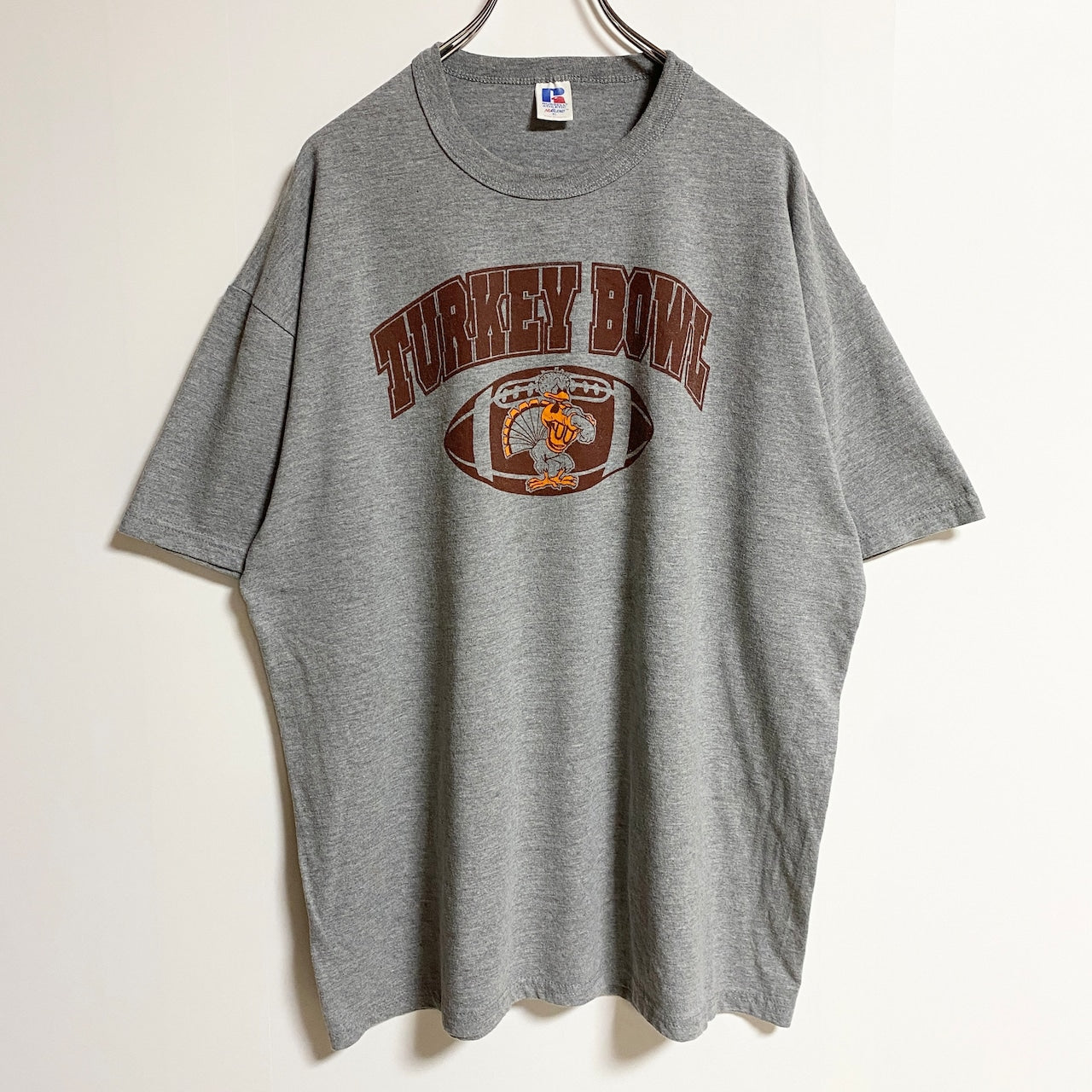 古着 used　RUSSELL ラッセル　90s　TURKEY BOWL　半袖プリントTシャツ　アメフト　グレー　XLサイズ