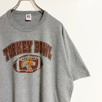 古着 used　RUSSELL ラッセル　90s　TURKEY BOWL　半袖プリントTシャツ　アメフト　グレー　XLサイズ