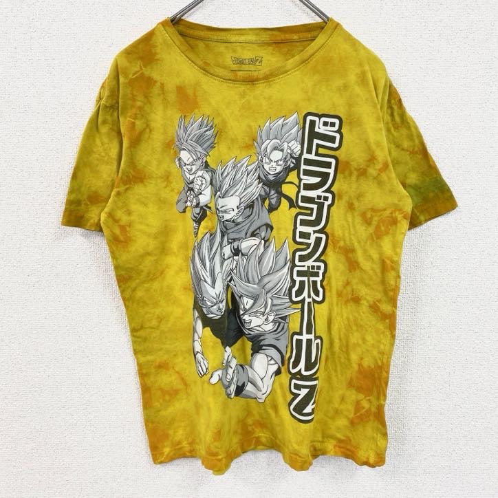 ドラゴンボールZ　孫悟空　スーパーサイヤ人　半袖アニメプリントタイダイ柄Tシャツ　キャラデザイン　黄色　イエロー　Mサイズ　古着