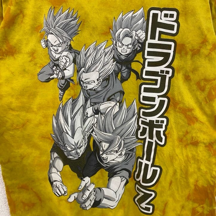 ドラゴンボールZ　孫悟空　スーパーサイヤ人　半袖アニメプリントタイダイ柄Tシャツ　キャラデザイン　黄色　イエロー　Mサイズ　古着