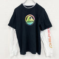 Quiksilver　クイックシルバー　長袖プリントレイヤードTシャツ　デカロゴ　クルーネック　黒　ブラック　XLサイズ　古着