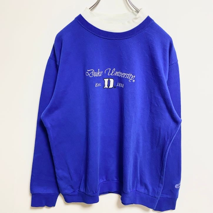 colosseum　DUKE　デューク大学　長袖カレッジ刺繍スウェット　トレーナー　二重襟　青　ブルー　秋冬服　Mサイズ　古着