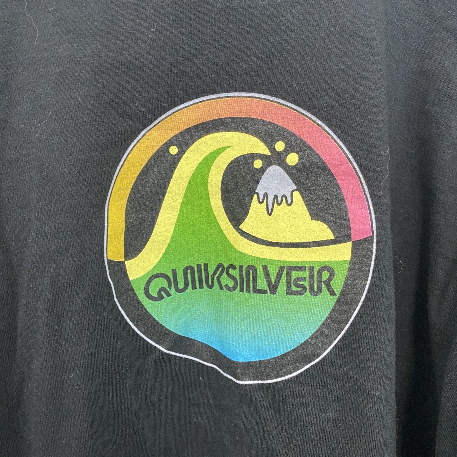 Quiksilver　クイックシルバー　長袖プリントレイヤードTシャツ　デカロゴ　クルーネック　黒　ブラック　XLサイズ　古着