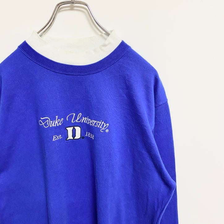 colosseum　DUKE　デューク大学　長袖カレッジ刺繍スウェット　トレーナー　二重襟　青　ブルー　秋冬服　Mサイズ　古着