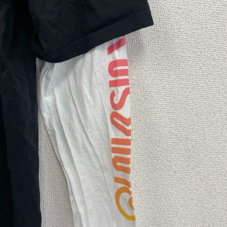 Quiksilver　クイックシルバー　長袖プリントレイヤードTシャツ　デカロゴ　クルーネック　黒　ブラック　XLサイズ　古着