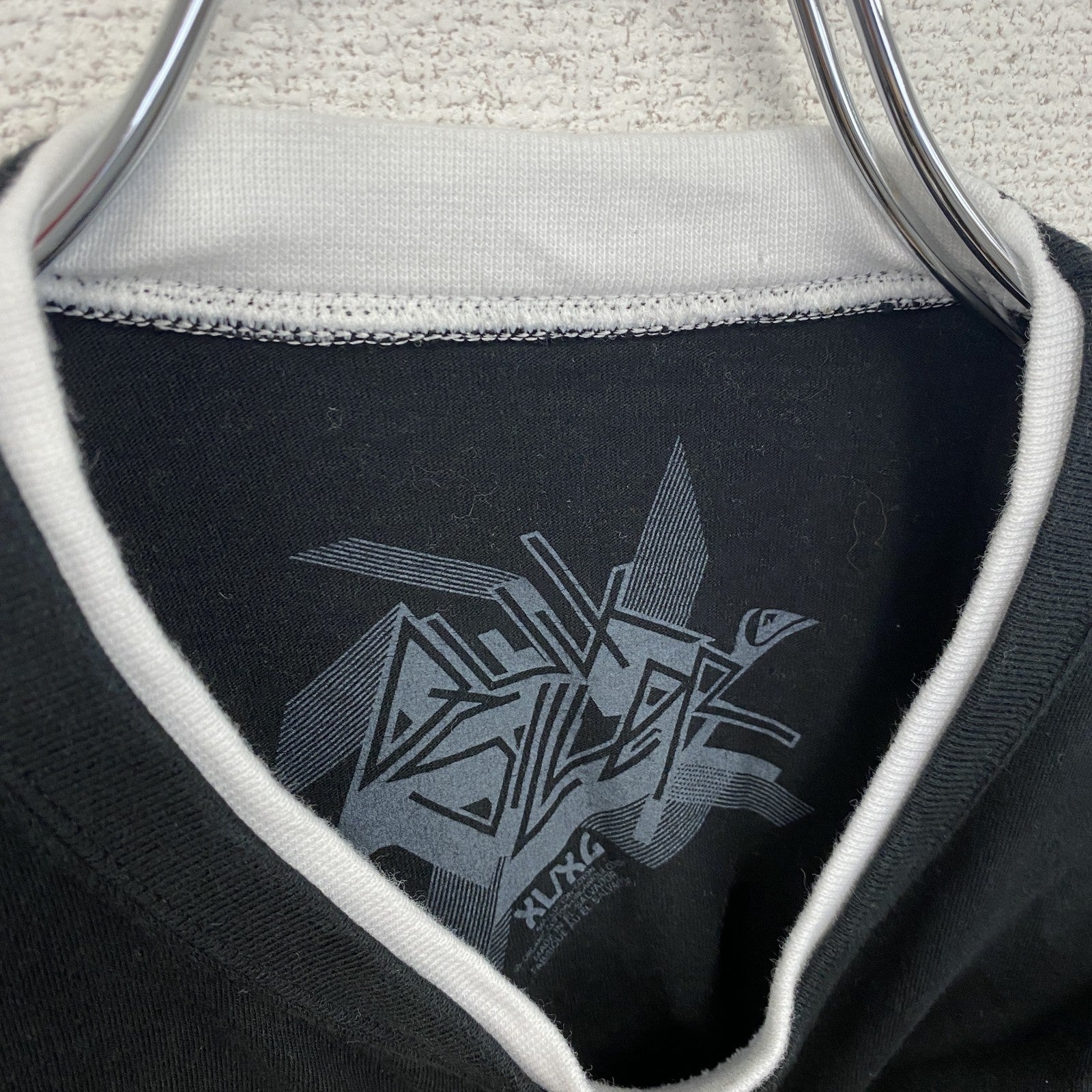 Quiksilver　クイックシルバー　長袖プリントレイヤードTシャツ　デカロゴ　クルーネック　黒　ブラック　XLサイズ　古着