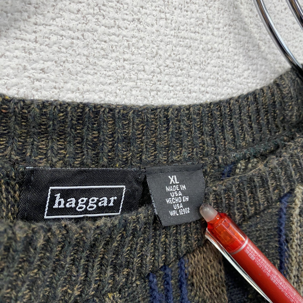 ～90s　haggar　COOGI風アクリルニットセーター　3Dニット　ヴィンテージ　総柄　マルチカラー　XLサイズ　古着