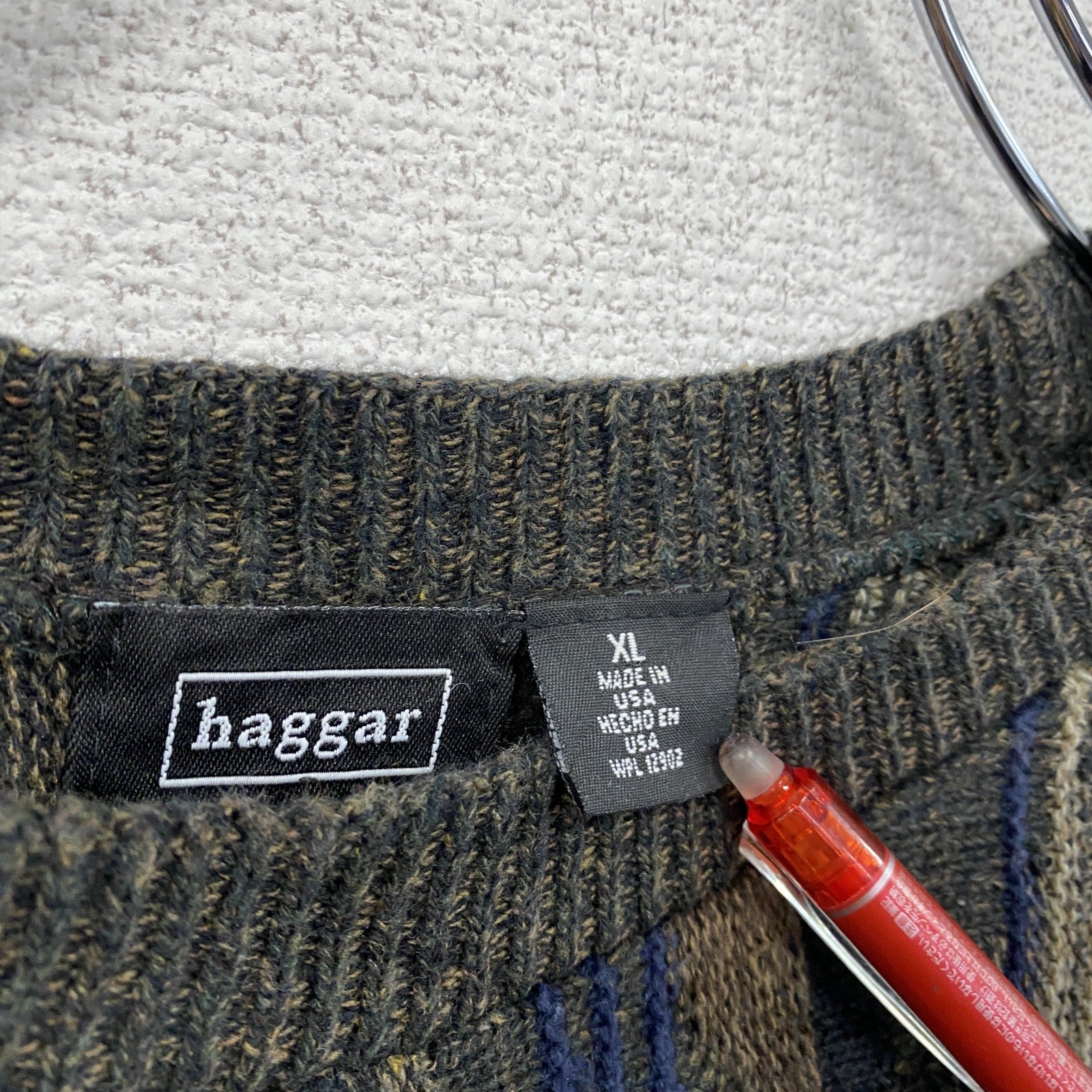 ～90s　haggar　COOGI風アクリルニットセーター　3Dニット　ヴィンテージ　総柄　マルチカラー　XLサイズ　古着