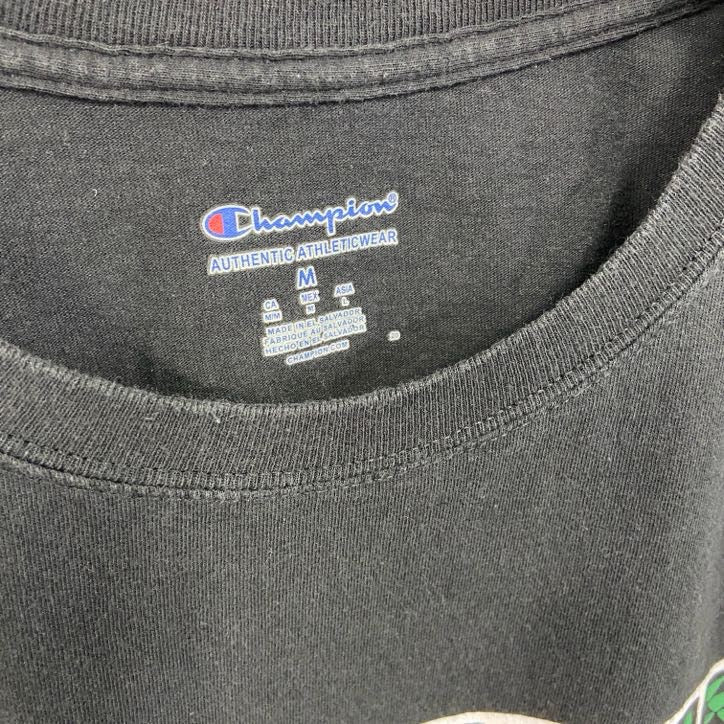 champion　チャンピオン　半袖カレッジプリントTシャツ　刺繍ロゴ　3連プリント　現行　黒　ブラック　Mサイズ　古着