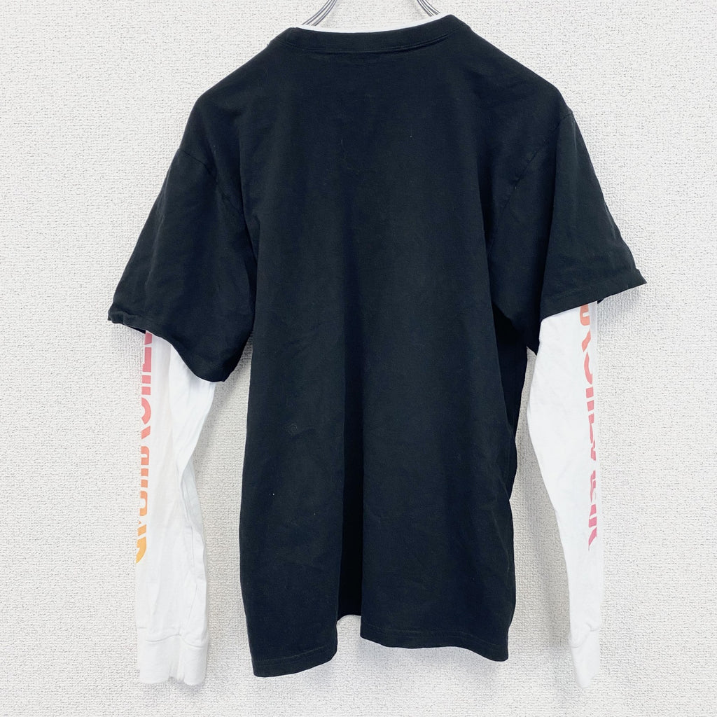 Quiksilver　クイックシルバー　長袖プリントレイヤードTシャツ　デカロゴ　クルーネック　黒　ブラック　XLサイズ　古着