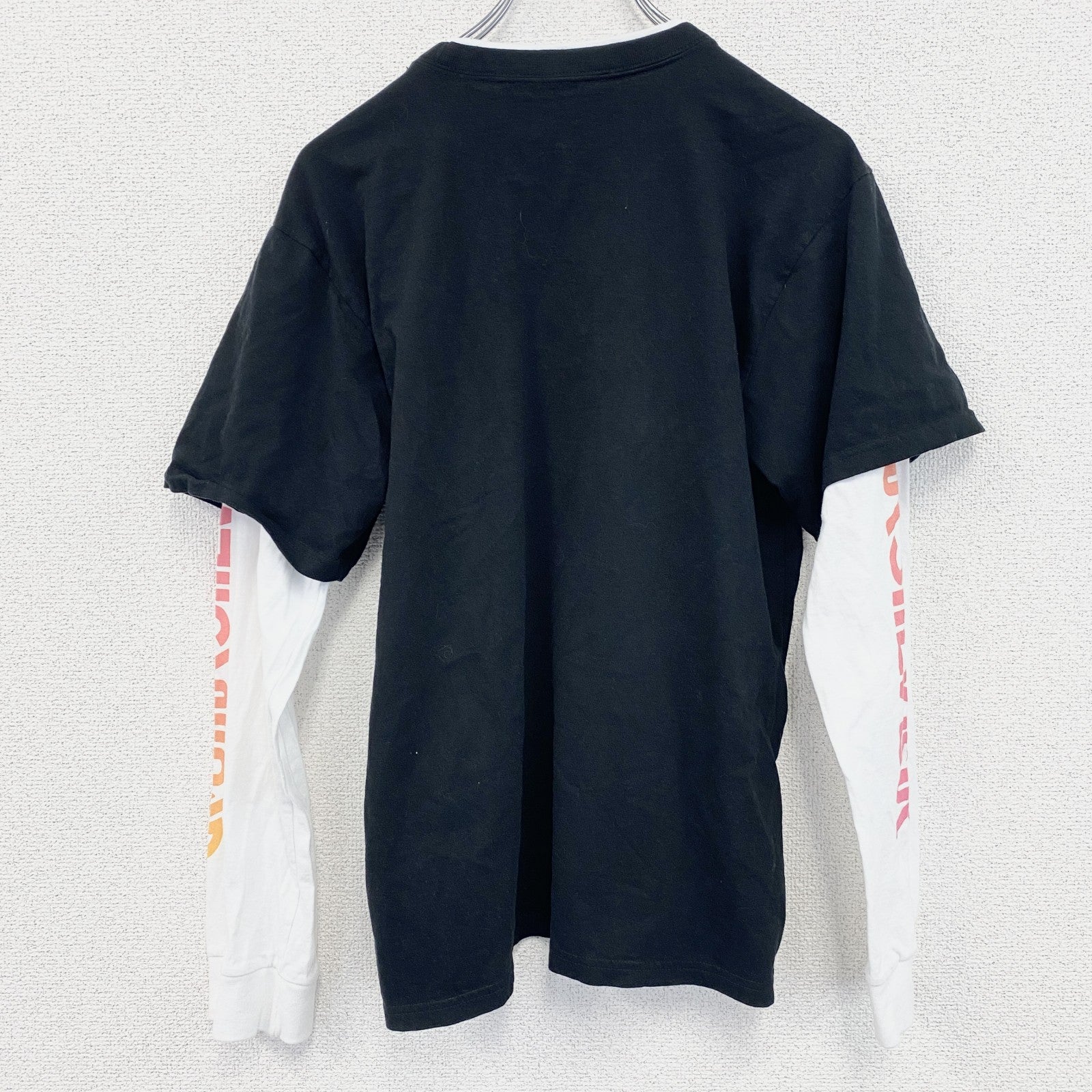 Quiksilver　クイックシルバー　長袖プリントレイヤードTシャツ　デカロゴ　クルーネック　黒　ブラック　XLサイズ　古着