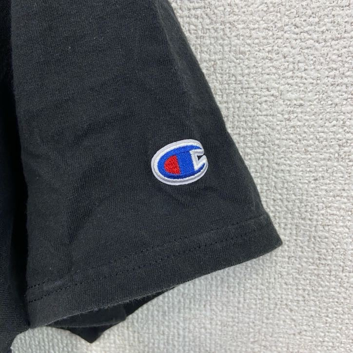 champion　チャンピオン　半袖カレッジプリントTシャツ　刺繍ロゴ　3連プリント　現行　黒　ブラック　Mサイズ　古着