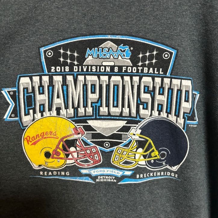 GILDAN　ギルダン　半袖プリントTシャツ　バックプリント　アメフト　スポーツ　グレー　灰色　春夏服　Lサイズ　古着